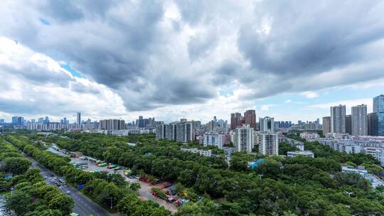 阴天的深圳南山区和宝安城市风光延时