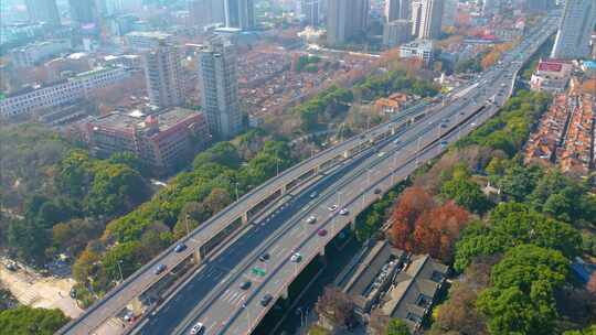 上海黄浦区延安东路立交桥车流延时风景视频