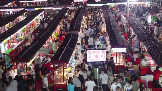 夜市地摊人流延时-小吃街美食街视频素材模板下载