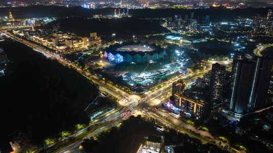 深圳龙岗区大运中心体育馆夜景航拍