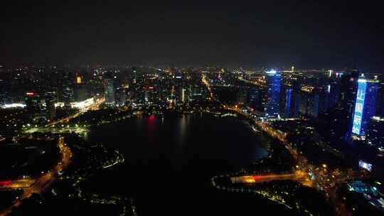 安徽合肥天鹅湖夜景航拍