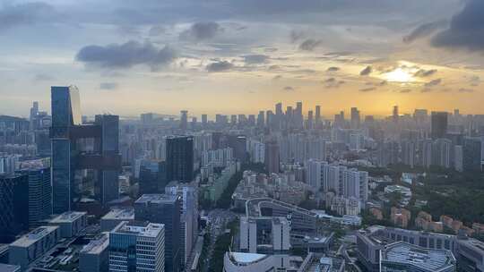 城市风景大楼写字楼夕阳云朵视频素材模板下载