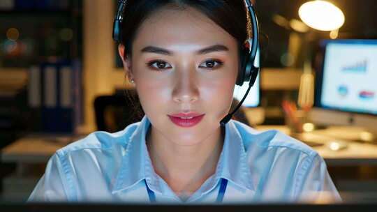 女性客服办公室工作近景