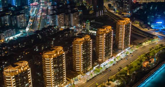 汕尾城市风光夜景航拍