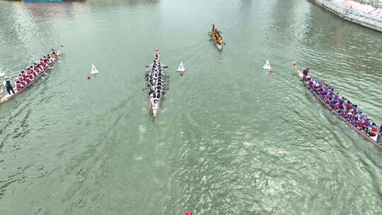 龙舟比赛空中俯瞰画面