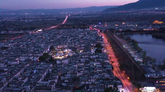 大理旅游大理古城夜景航拍