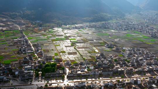 乡村田园边公路航拍