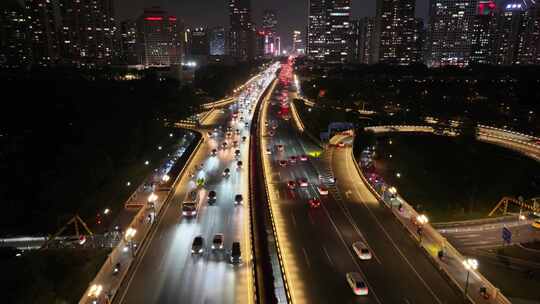 广州大桥夜景航拍车流交通广州大道广州越秀