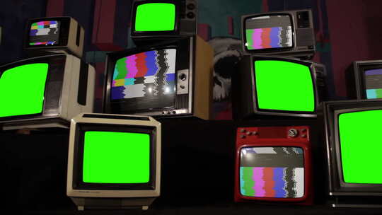 屏幕绿屏的老式电视素材