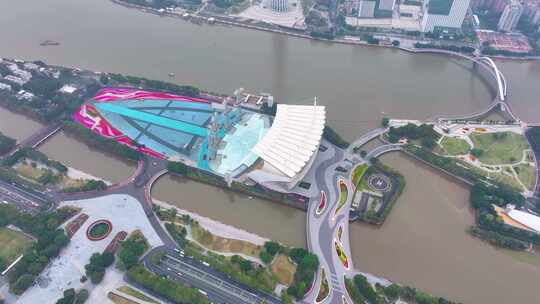 广州花城广场天河体育中心亚运会场馆航拍珠视频素材模板下载