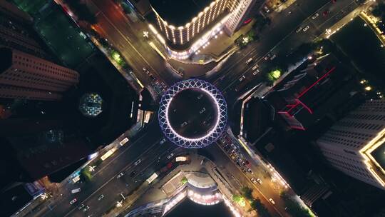 昆明小花园人行天桥夜景航拍