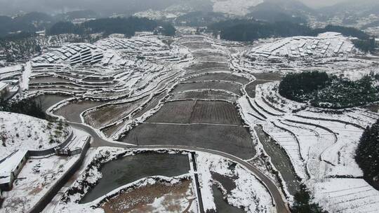 航拍农业种植农田冬天雪景