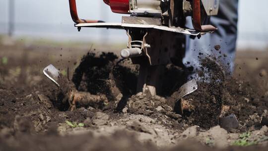 机动耕耘机对花园的耕作