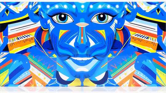 蓝色几何风格插画素材