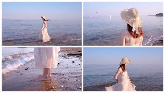 美女海边沙滩奔跑