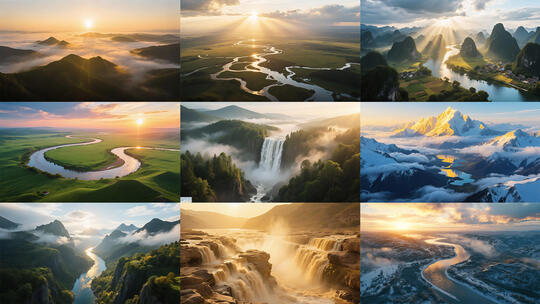 壮丽山河流长江黄河冰川雪山云海瀑布高清在线视频素材下载