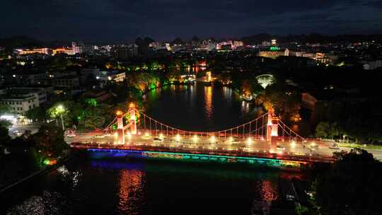 桂林两江四湖桂湖夜游船航拍城市夜景风光