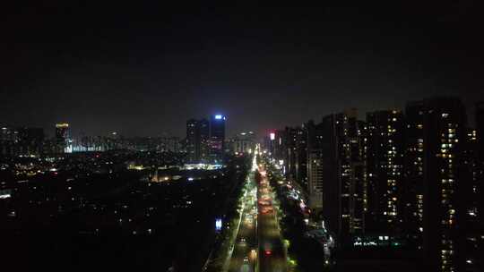 广东韶关城市夜景交通航拍