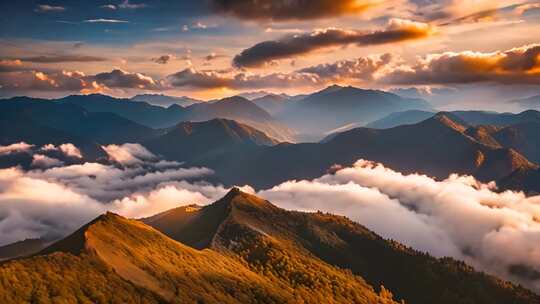 山峦云海日出全景