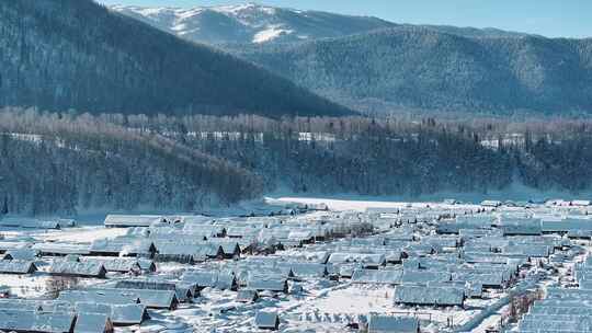 新疆冬季旅游 禾木冬天 村庄 禾木雪景