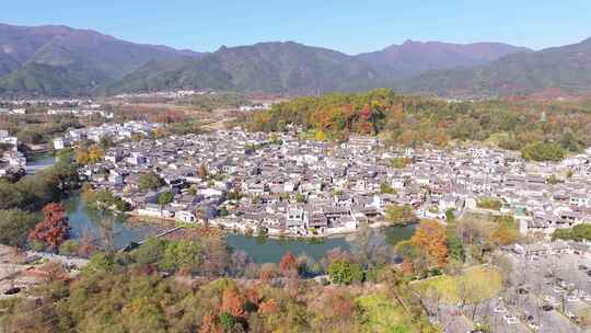 航拍江南水乡安徽宏村徽州徽派建筑