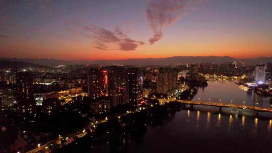 航拍福州城市夜景