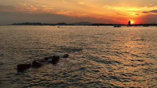 海洋落日自然风景航拍