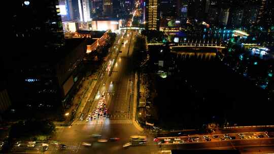 夜晚杭州大厦环城北路夜景车流延时