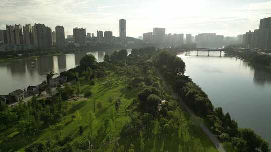 衡阳湘江东洲岛风光风景航拍