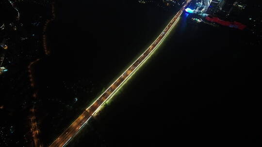 武汉市汉街航拍沙湖大桥夜景俯视汉秀709