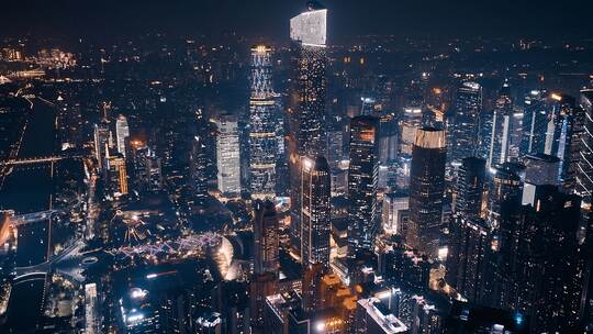 广州珠江新城CBD灯光秀夜景航拍