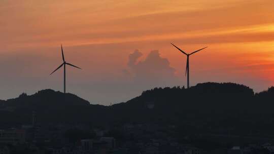 平潭岛夕阳下风电航拍