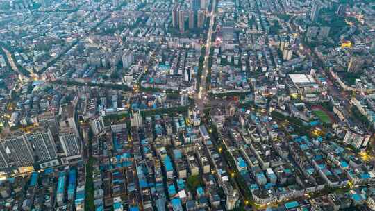 城市小区住宅楼夜幕降临航拍延时