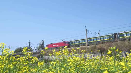 火车经过春天春暖花开田野乡村