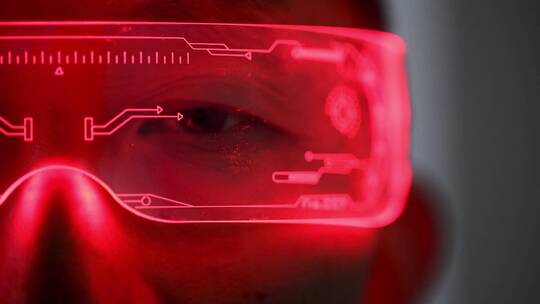 科研实验室戴着VR眼镜男技术人员视频素材模板下载