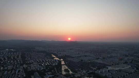 城市日落晚霞夕阳西下航拍