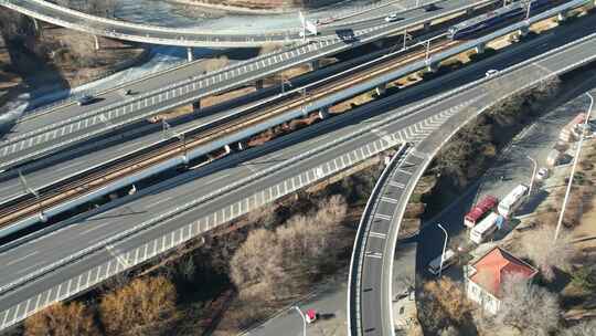 天津昆仑立交桥城市街道地铁轨道交通航拍