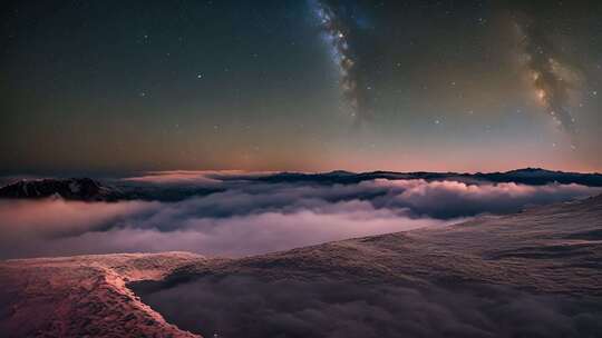 雪山云海星空全景