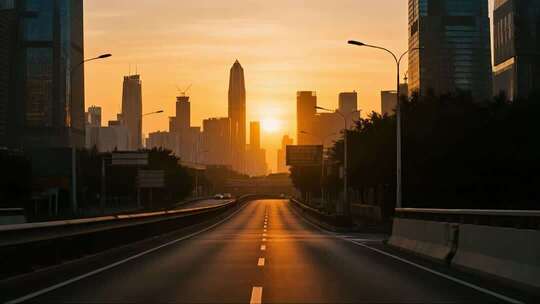 通往深圳未来城市公路励志唯美画面