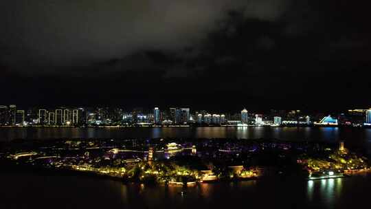 浙江温州城市夜景灯光航拍