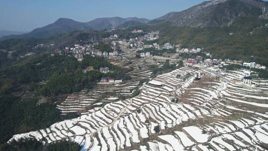 杭州临安林家塘梯田雪景航拍