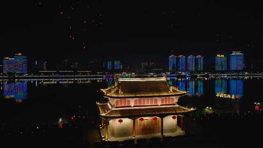 航拍襄阳古城临汉门夜景昭明台