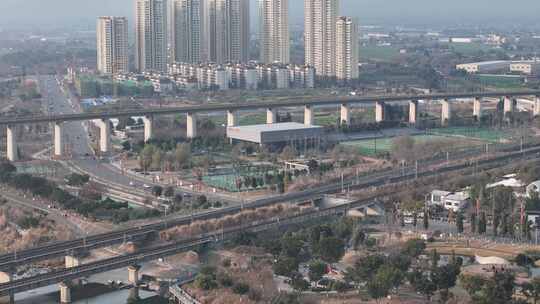 航拍四川广汉城市湿地公园空镜