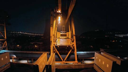 码头龙门吊夜景航拍视频素材模板下载