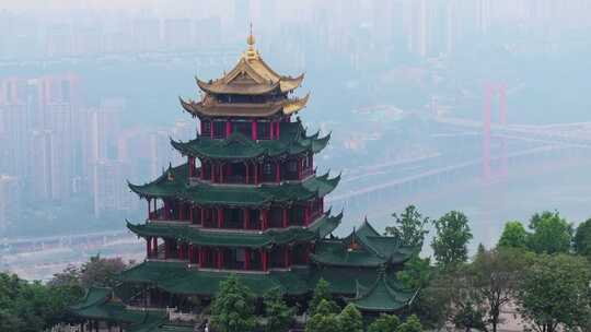 重庆鸿恩寺航拍鸿恩阁与嘉陵江两岸高楼大厦