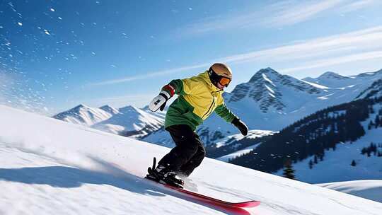 户外滑雪者雪坡滑行素材