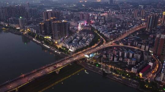 航拍城市交通衡阳湘江大桥立交桥夜景