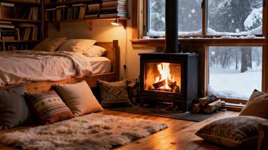 冬天温暖的壁炉