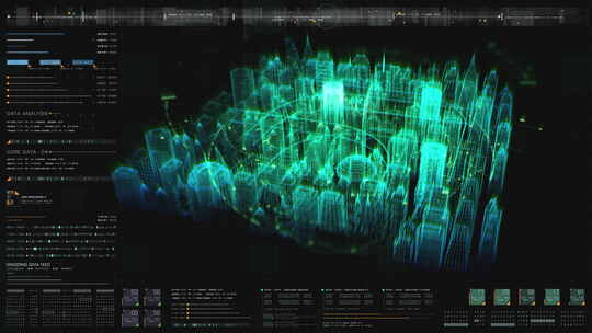 未来全息数字矩阵城市HUD 02视频素材模板下载