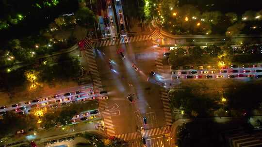 杭州城市十字路口夜晚夜景车流视频素材航拍